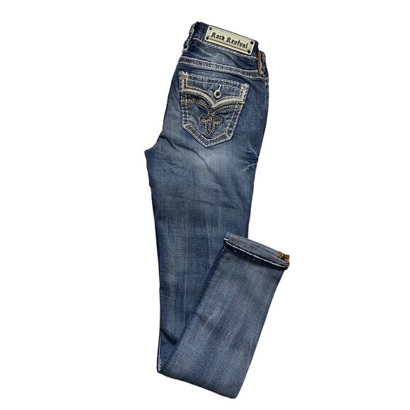 Rock Revival Rima Jeans Womens 26 Embellished Easy Skinny Leg Med Blue Denim NWT - Picture 5 of 16